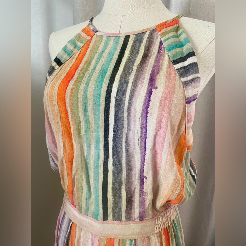Anthropologie BL^NK London Gallery Row Rainbow Striped Halter Jumpsuit - Picture 3 of 14